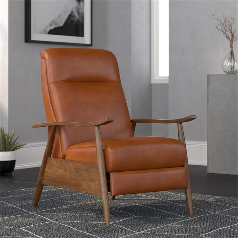 Comfort Pointe Solaris Caramel Faux Leather Wooden Arm Push Back Recliner Chair